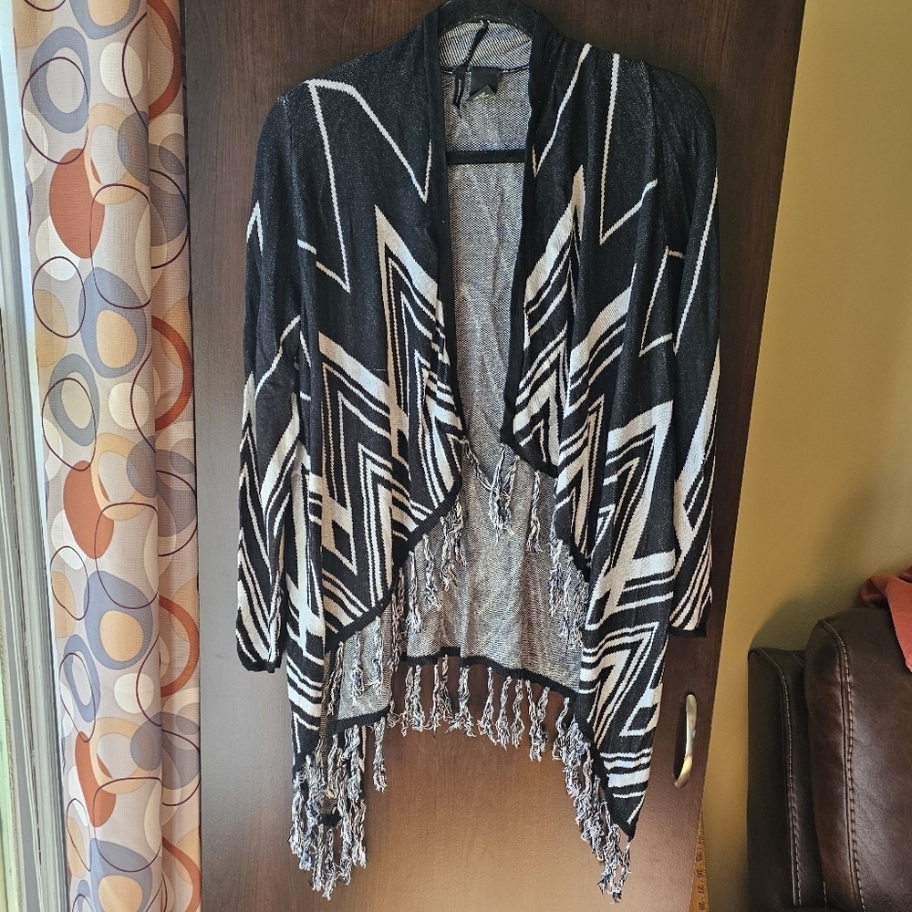 New Directions Monochrome Knit Cardigan With Fringe